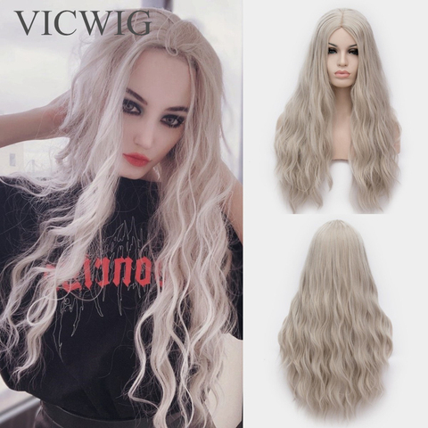 VICWIG Long Curly Orange Cosplay Wig Synthetic Women's Blonde Wig Pink Middle Part Line Natural Looking Anime Party Wigs ► Photo 1/6