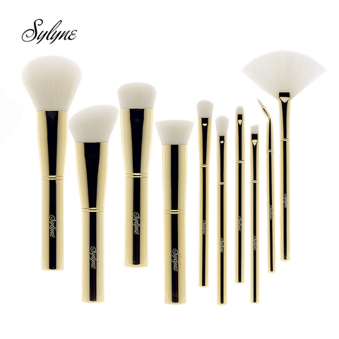 Sylyne 10pcs professional makeup brush set high quality metal face & eye Gold soft make up brushes kit tools. ► Photo 1/1