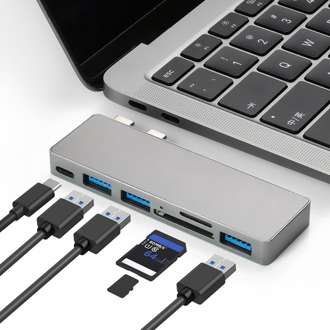 BRU Usb C Hub For Macbook Pro Adapter Usb Type C Hub 3.0 Tf Sd Reader Slot Pd For Macbook Pro/air 2022 USB Hubs ► Photo 1/6