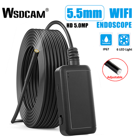 Wsdcam F220 WIFI Endoscope Camera IP67 Waterproof Hard Cable Inspection Cameras 5.5mm 6 LED Endoscope Borescope for IOS Android ► Photo 1/6