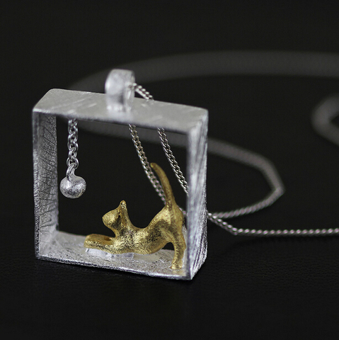925 Sterling Silver Square  cat Necklaces & Pendants For Women High Quality Sterling-silver-jewelry ► Photo 1/6