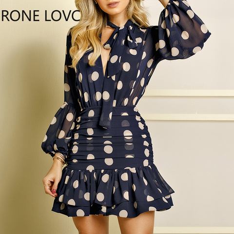 Women Long Sleeves Dot Print Ruffles Mesh Open Back Dress  Elegant Fashion Chic Dress ► Photo 1/4