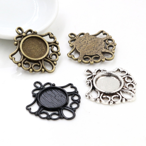 12pcs 12mm Inner Size Antique Silver and Bronze and Black Colors Fashion Style Cabochon Base Cameo Setting Charms Pendant ► Photo 1/5