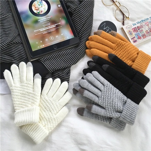 Women's Cashmere Knitted Winter Gloves Cashmere Knitted Women Autumn Winter Warm Thick Gloves Touch Screen Skiing Gloves ► Photo 1/6