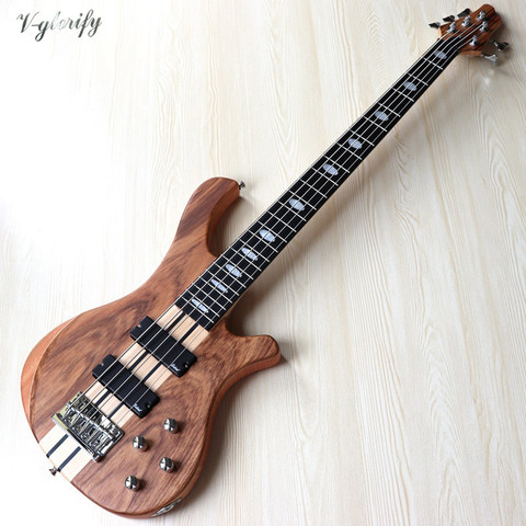 5 string zebrawood top active neck through professional electric bass guitar 43 inch solid okoume wood body bass guitar ► Photo 1/6