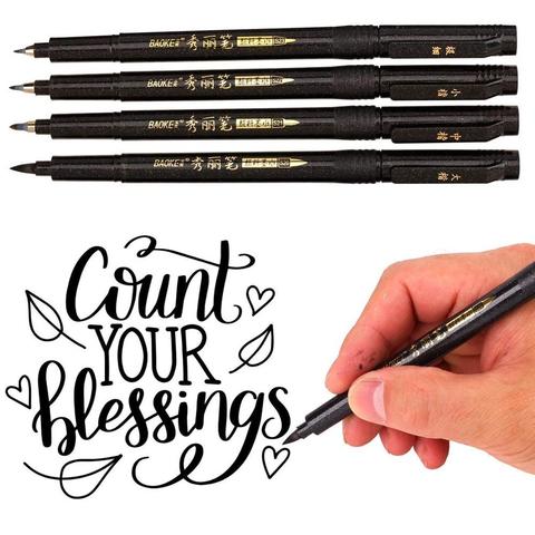 4pcs Creative Baoke Fine Medium Brush tip Calligraphy Pen Set Letter&Draw&Write&Signature&Illustration School Art Supply H6806 ► Photo 1/6