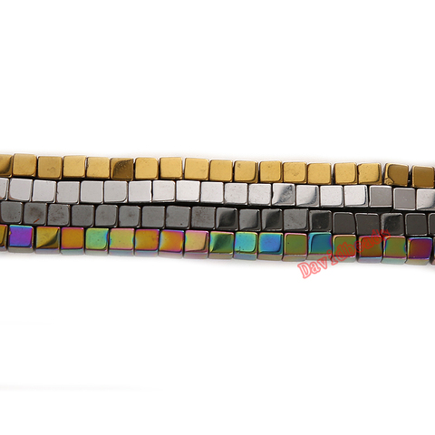 Free Shipping 98pcs/lot coated natural stone hematite cube square loose spacer beads Black/Gold/Silver/Rainbow   4mm ► Photo 1/6