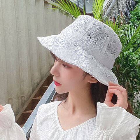 Sun Korean seaside Vintage Elegant Lace Bucket Hat Women Summer Beach Sun Hats Fashion Korean caps Breathable Fisherman cap ► Photo 1/6