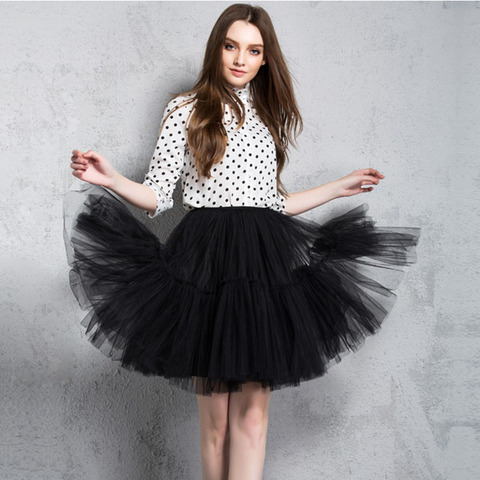 Fashion 5 Layers 60cm Tutu Tulle Skirt Vintage Midi Pleated Wedding Skirts Womens Lolita Petticoat faldas Mujer saias jupe ► Photo 1/6