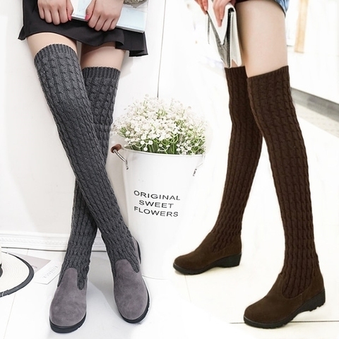 Fashion Runway Crystal Stretch Fabric Sock Boots Pointy Toe Over-the-Knee Heel Thigh High Pointed Toe Woman Boot ► Photo 1/5