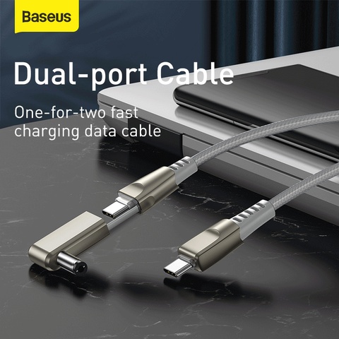 Baseus 1 for 2 Fast Charging Data Cable 6.6 feet 100W Type C USB C to Type C to DC 5.5*2.5 DC Square For Laptop Mobile Phone ► Photo 1/6