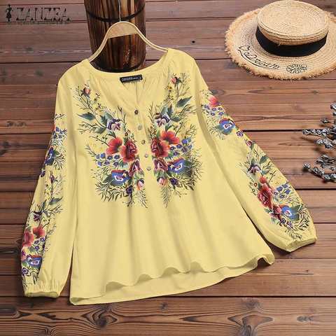 2022 ZANZEA Bohemian Spring Shirts Women's Printed Blouse Casual Long Sleeve Blusas Female Floral Tunic Oversized Tops 5XL 7 ► Photo 1/6