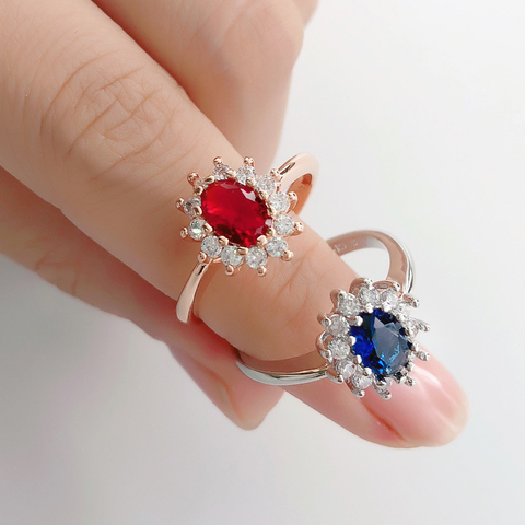 Rings For Women Princess Style Blue Crystal Zircon Flower Silver Color Engagement Wedding Finger Ring Gift Fashion Jewelry R076 ► Photo 1/6