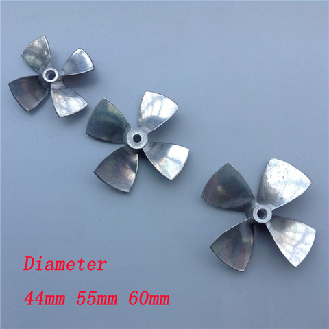 Dia 44mm 55mm 60mm Metal Large Thrust Propeller Shaft Hole Dia 4mm 4-blade Paddle for RC Bait Tug Boats Aluminum Alloy Prop ► Photo 1/4