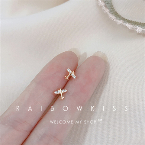 Stylish And Sophisticated Pave Zircon Mini Aircraft Airplane Small Stud Earrings for Fashion Women Jewelry Accessories ► Photo 1/5