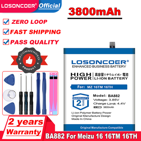 LOSONCOER 3800mAh BA882 Mobile Phone Batteries For Meizu 16 16TM 16TH Replacement Battery +Tracking Number ► Photo 1/6
