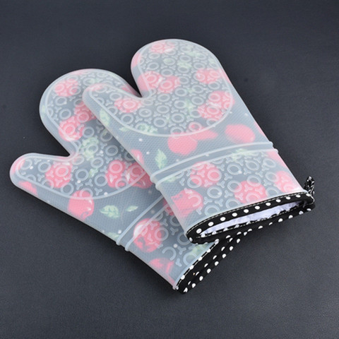 Heat Resistant Silicone Baking Gloves  Non-slip Cotton Kitchen Gloves - 2  Pcs - Aliexpress