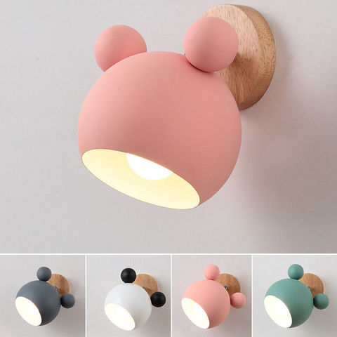 Nordic Wooden Wall Lamp Mickey Wall Lights Indoor Cute Lamps for Living Room Bedroom Wall Sconce Children Color Light Fixtures ► Photo 1/6