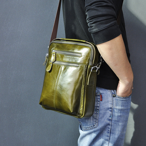 Quality Original Leather Male Casual Shoulder Messenger bag Green Fashion Cross-body Bag 10