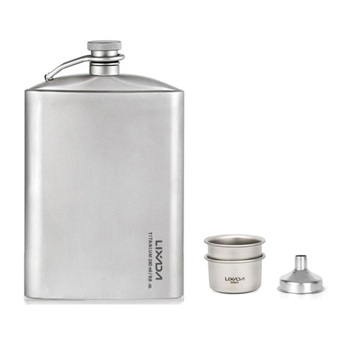 Titanium Flask 260/200ml Wine Hip Flagon with Screw Cap Clip Ultralight Hydration Flat Bottle with Ti Funnel for Outdoor Hiking ► Photo 1/6