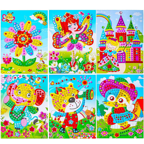 Mosaic Stickers Puzzle Art Kits 8 pcs Sparkle DIY Handmade Crafts Crystal Paste Painting Toys Kids Early Education Creative Gift ► Photo 1/6