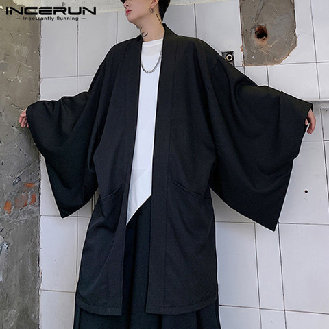 Men Cardigan Open Stitch Loose Long Sleeve Streetwear Trench 2022 Chic Vintage Punk Solid Long Coats Mens Cloak Cape INCERUN 5XL ► Photo 1/6