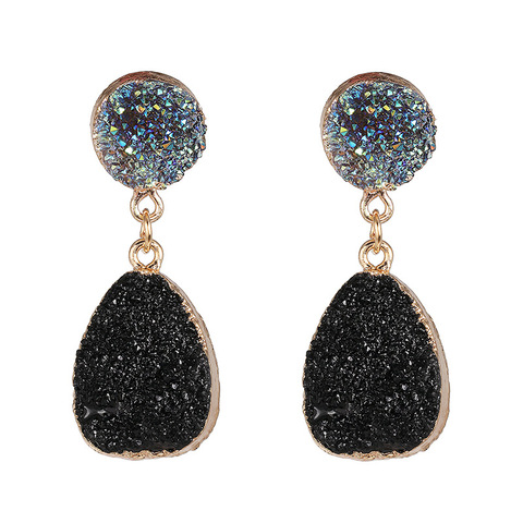 2022 New Bohemian Green Druzy Resin Stone ZA Clip on Earrings No Pierced for Women Jewelry Drusy Ear Clips Eardrop Long Earrings ► Photo 1/6