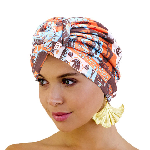 New Women african pattern Knotted flower Turban Muslim Turban Twist Knot India Hat Ladies Chemo Cap Bandanas Hair Accessories ► Photo 1/6