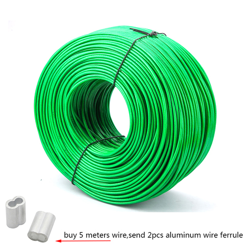 5 Meter Steel wire Green PVC Coated Flexible Wire Rope Cable Stainless Steel for Clothesline Greenhouse Grape rack shed 2mm 3mm ► Photo 1/3