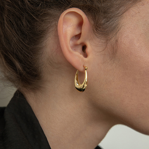 Peri'sBox  2 Size Gold Silver Color U Shape Geometric Earrings Hollow Thick Hoop Earrings for Women Elegant Minimalist Earrings ► Photo 1/6