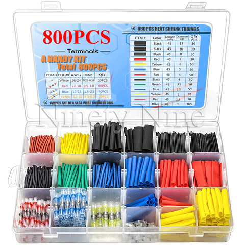 800PCS Solder Seal Wire Connectors & Heat Shrink Tubings Insulated Waterproof Electrical Butt Terminals  Shrink Wrap Tubes ► Photo 1/6