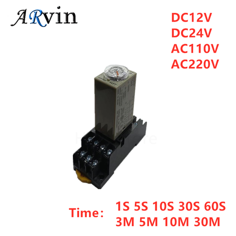 1Set H3Y-4 0-1S 5S 10S 30S 60S 3M 5M 10M 30M Power OnTime Delay Relay Timer DPDT 14Pins DC12V DC24V AC110V AC220V with Base 5A ► Photo 1/6