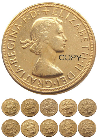 (1957-1968) 10PCS Dates For Chose REGINA FD ELIZABETH II DEI GRATIA GOLD PLATED 1 SOVEREIGN (1LSD) COPY COINS ► Photo 1/6