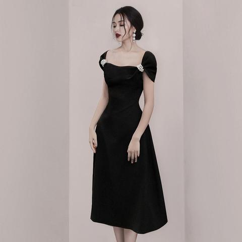 SMTHMA High Quality 2022 Summer Dress New Fashion Black Sleeveless Bead Square Collar Women's Unique Dress Vestidos ► Photo 1/6