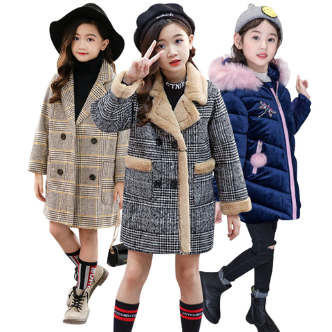 2022 Autumn Winter Girls Hairy Coat Fashion Design Long Coat for Girls Kids Outerwear Grid pattern 4 to 12 years old ► Photo 1/6