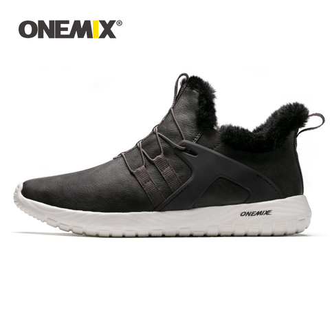 ONEMIX Men Winter Running Shoes Boots Keep Warm Waterproof Leather Sneakers Adult Ankle Snow Boots Outdoor Slip On Walking Shoes ► Photo 1/6