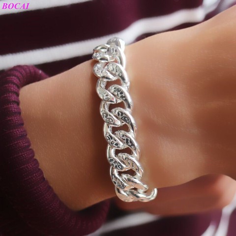 BOCAI 990 Sterling Silver Bracelet male and female horsewhip couple temperament fashion new fashion pure Silver bracelet for men ► Photo 1/6