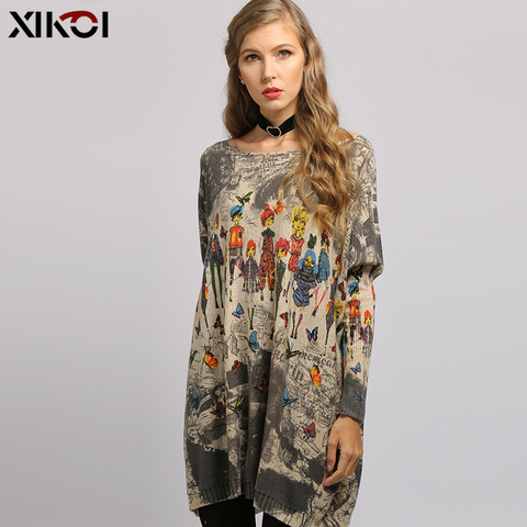 2022 New Butterfly Novel Doll Print  Women Pullovers Oversized Sweater Dress Autumn Pull Femme Long Warm Batwing Sleeves Clothes ► Photo 1/6