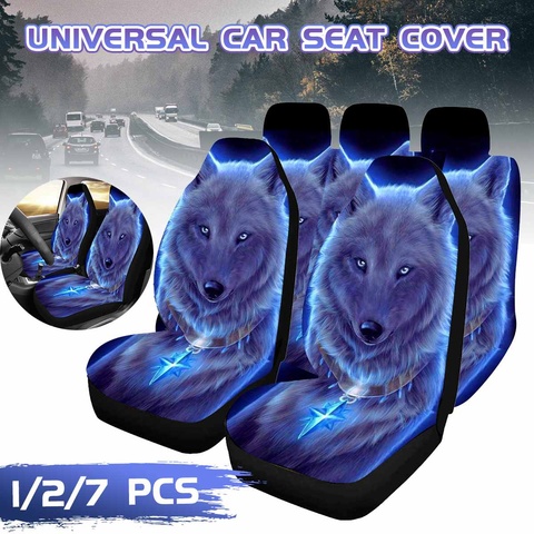 1/2/7PCS Universal 3D Wolf Printed Car Seat Cover Polyester Fabric Elastic Auto Seat Cushion Protector Cover Car All Inclusive ► Photo 1/6