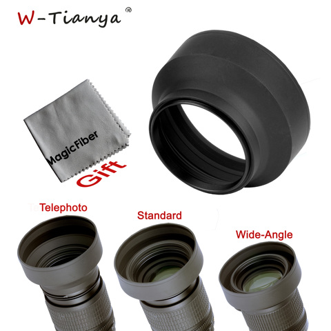 WTIANYA 3 in 1 Rubber Lens Hood Tele Wide Angle Standard 52mm 58mm 55mm 62mm 67mm 72MM 77mm For Canon Nikon Sony ► Photo 1/6