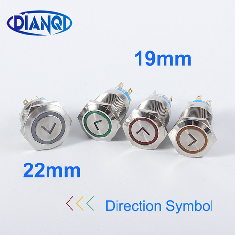 19mm/22mm High Quality Metal Power Arrow Brass Push Button Switch Flat Round Illumination Latching Momentary Self-reset 1NO1NC ► Photo 1/6