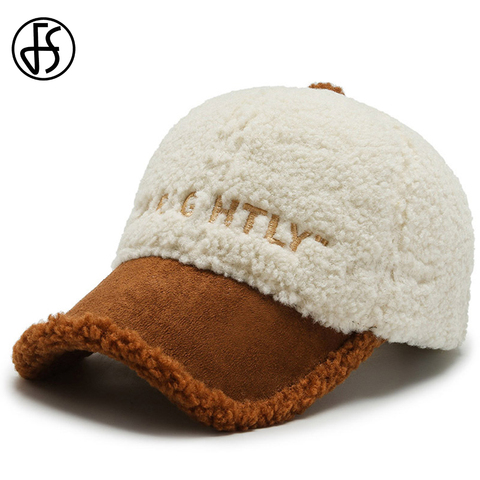FS Brown White Lambswool Winter Hats For Women Men Wool Teddy Baseball Cap Warm Streetwear Snapback Trucker Caps Gorras Hombre ► Photo 1/6