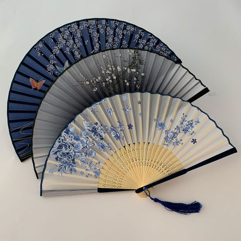 Vintage Style Silk Folding Fan Chinese Japanese Pattern Art Craft Gift Home Decoration Ornaments Dance Hand Fan ► Photo 1/6