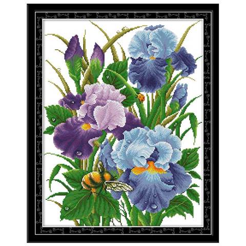 Iris flower painting counted printed on the canvas  11CT 14CT DIY kit Cross Stitch embroidery needlework Sets home decor ► Photo 1/6