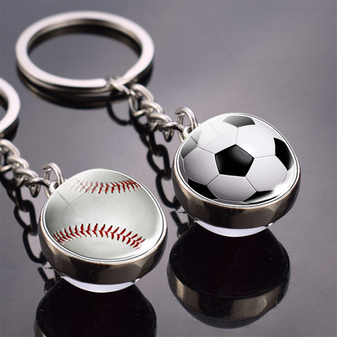 Sports Ball Key Chain Football Baseball Basketball Volleyball Double Side Keychain Glass Ball Trinket Pendant Keyring ► Photo 1/6