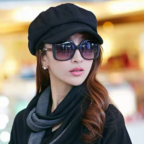 Women Autumn Winter Wool Beret Hat for Women Female Solid Octagonal Cap Black Red ► Photo 1/6