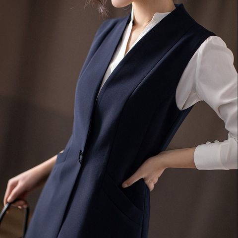 2022 New Spring Classic Long Vest Women Elegant Suit Vest Sleeveless Jackets Outerwear Office Lady Slim Waistcoat Vest A231 ► Photo 1/6
