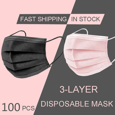 In Stock 10/100 Pcs Disposable Non-woven 3-layer Face Mask Anti Dust Breathable Mask with Elastic Earband Adult Mondkapje Zwart ► Photo 1/6
