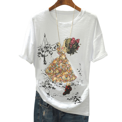 Zuolunouba Summer England Style Short Sleeve Tees Tops Cartoon Kawaii Girl Print Harajuku Embroidery Cotton O-neck Women T Shirt ► Photo 1/6