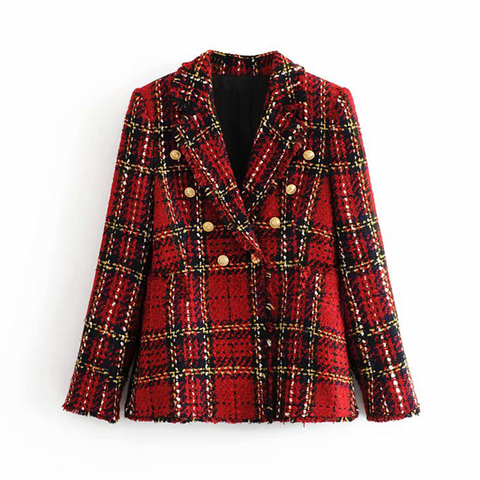 Tweed women red plaid blazers 2022 winter fashion women vintage jackets female patchwork blazer coats girls chic outfit clothes ► Photo 1/6